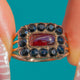 RARE 9ct Gold Georgian Garnet Cabochon & French Jet Cluster Ring, Inscribed 1814