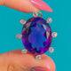 FINE 18ct Gold Siberian Amethyst & Diamond "Constellation" Pendant, front view of the Amethyst and spaced Diamonds