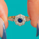 Sapphire and Diamond flower ring, front view