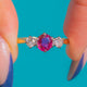 Art Deco natural Ruby and Diamond trilogy ring, front view