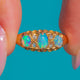 Antique 18ct Gold Opal & Rose Cut Diamond Boat Ring c.1931 — front on blue