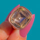 9ct Gold Citrine Fob Pendant, faceted Citrine face on blue background