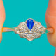 RARE Art Deco Sapphire & Diamond Fan Engagement Ring, 18ct Gold & Plat