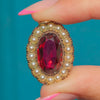 Georgian 9ct Gold Red Paste & Pearl Cluster Pendant, Locket Back