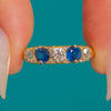 Victorian Carved 18ct Gold Sapphire Diamond Five-Stone Ring