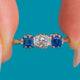 18ct White Gold Sapphire Old Mine-Cut Diamond Trilogy Ring