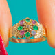 Georgian Engraved 18ct Gold Amethyst Emerald Diamond Flower Ring