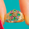 Georgian Engraved 18ct Gold Amethyst Emerald Diamond Flower Ring