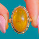 Large 9ct Gold Amber Cabochon Ring