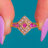 Antique 15ct Gold Ruby & Pearl Lozenge Cluster Ring