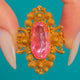 Georgian 18ct Gold Cannetille Pink Foiled Topaz Ring