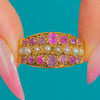 18ct Gold Victorian Ruby Pearl Half Hoop Ring c.1884