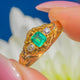 18ct Gold Victorian Emerald Peruzzi-Cut Diamond Three-Stone Ring, c.1850