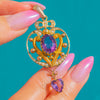 9ct Gold Amethyst Pearl Heart Drop Openwork Pendant