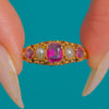 Victorian 18ct Gold Garnet Pearl Half Hoop Ring